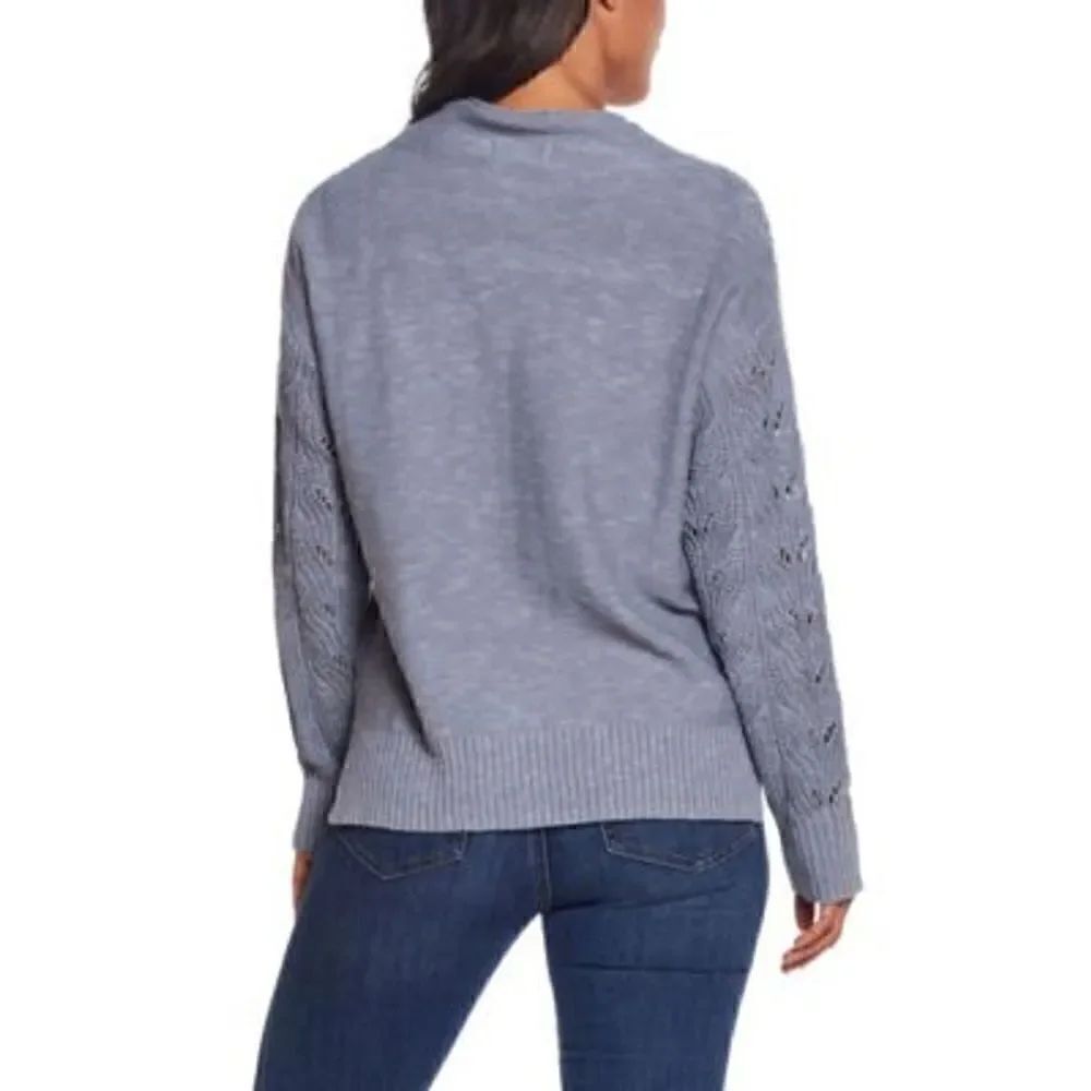 NWT Weatherproof Vintage Slub Pointelle Knit Mock Neck Sweater Dusty Blue Medium - Picture 9 of 10